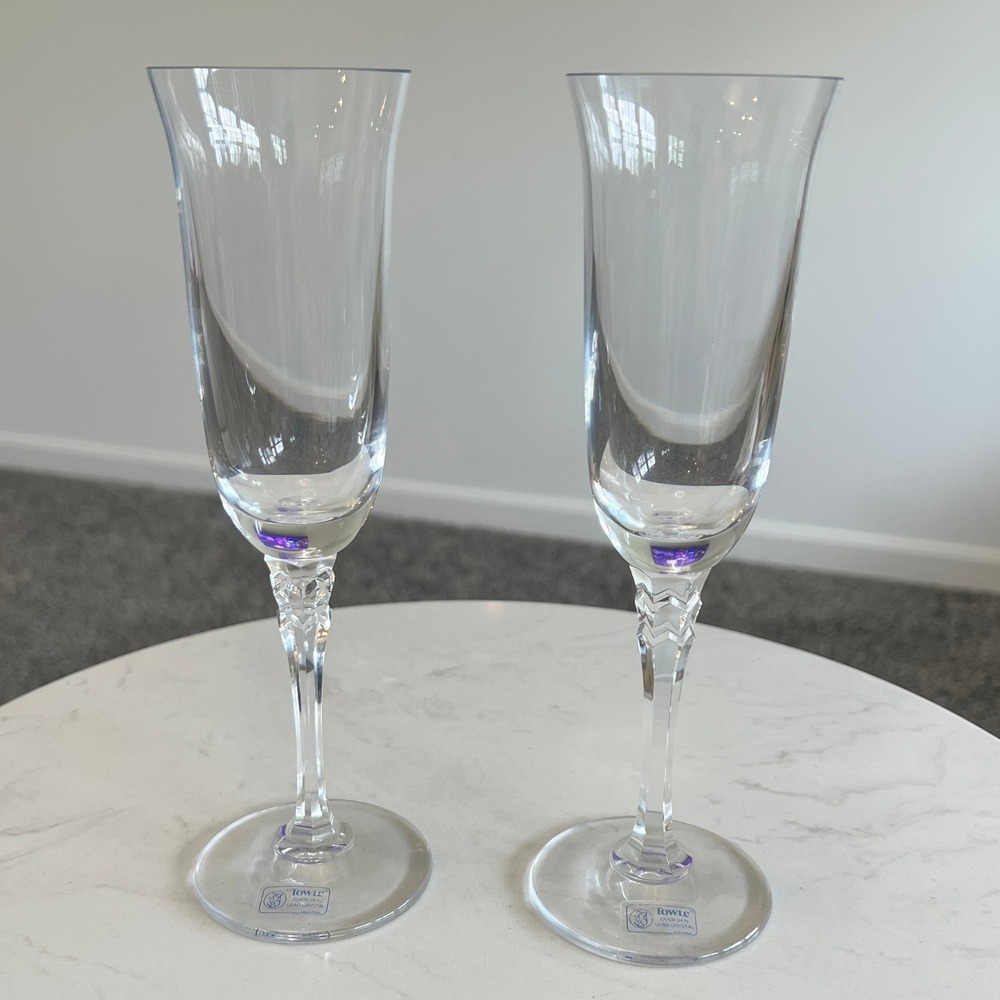 Vtg Towle Crystal Champagne Flutes‎ Austria Stemware Wedding Bridal Shower MCM
